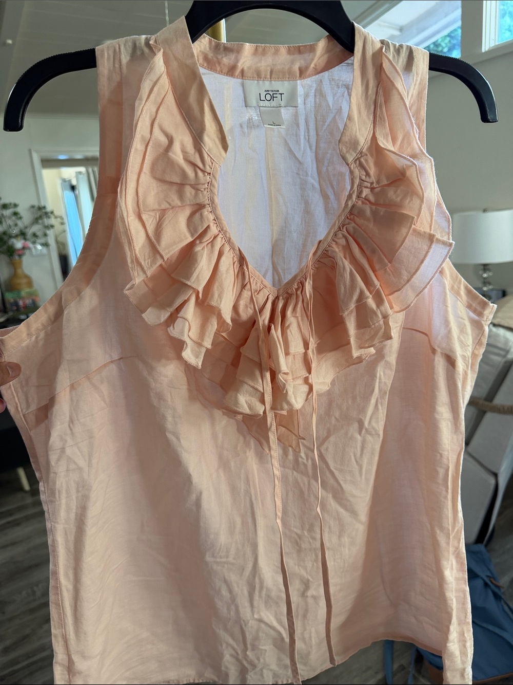 LOFT Peach Ruffle‑Neck Sleeveless Blouse